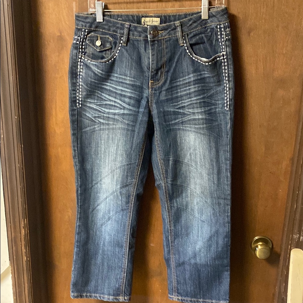 Earl Jeans Dark Blue Straight Leg Cropped Jeans